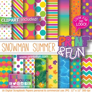 Hawaiianisch, Luau, Strand, Sommer Digital Paper Cliparts Meer Hintergründe Pool, Hibiskus Blumen, Polka Dots, Jungle Palm Palm Waves