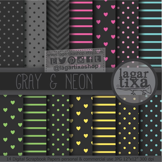 Sfondo Carta Digitale Colori Fluo Grigia Giallo Fucsia Verde Etsy