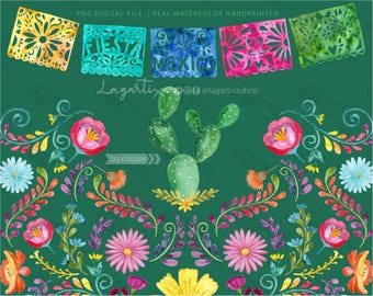 Echte Aquarell grüne Kaktusblüten handgemalt, digitale Datei handgemalte Wüste Mexiko Clipart PNG | Cinco de Mayo-Fest