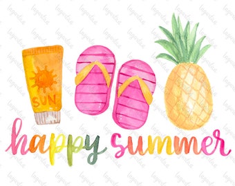 Summer Sublimation Watercolor Happy Summer PNG Clipart Hand Painted Sublimation Images Friends Trip Spring Break Vacations Lettering