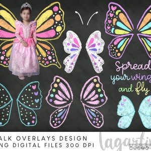 Butterflies Wings Overlays Sidewalk Chalk Art Spring Doodles hand drawn, Spring Quotes, Butterflies, Photography decorations, Kids, Digital