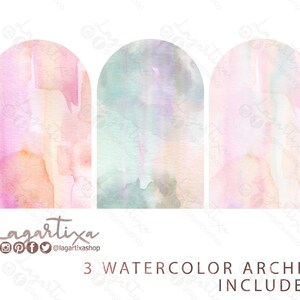 Manchas de aquarela, cores, tinta, clipart, PNG, transparências de 100 e 50 por cento rosa roxo verde amarelo turquesa lilás violeta
