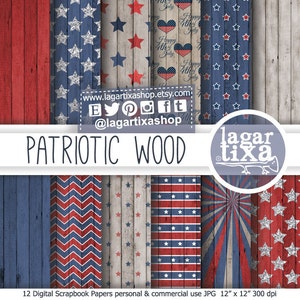 Fondos Madera Papel Digital  America Dia de Independencia 4th de julio bandera rojo azul estrellas chevron blog o invitaciones scrapbooking