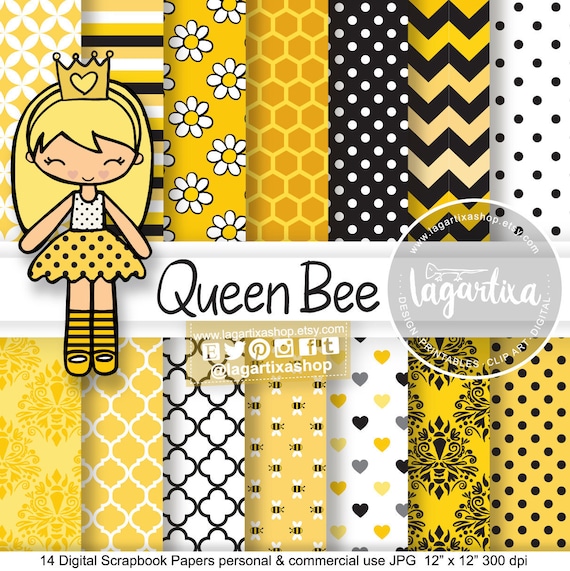 Download Bumble Bee Digital Paper Clip Art Yellow Black White Etsy