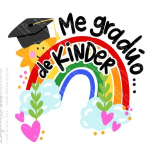 Kindergartenabschluss, Ich mache meinen Abschluss, Doktorhut, Regenbogen, Sonne, Herzen-Design, T-Shirt, Taschen, Rucksäcke, Tassen, Souvenirs, handgemachte Zeichnung