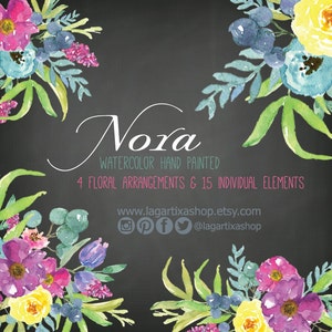 Flores en Acuarela, Bouquet Clipart PNG, pintadas a mano, arreglo de flores, marcos, para invitaciones, despedida de soltera, tarjetas, blog