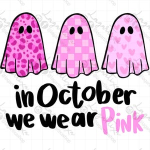 Pink Ghosts ad ottobre indossiamo PINK | stampa animalier, dama, cuori Cancro al seno | File digitale PNG | Download istantaneo | disegno disegnato a mano