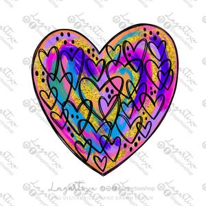 Valentine abstract brushstroke Heart PNG Digital instant Download | Hot Pink Red Gold Glitter Sublimation Image PNG hand drawn design