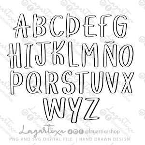 Alfabeto contorno silueta Mayúsculas Números escrito a mano SVG PNG archivos de corte para vinil o sublimacion, abecedario | letras bonitas