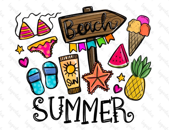 Summer Doodles Sublimation Watercolor Happy Summer PNG Clipart