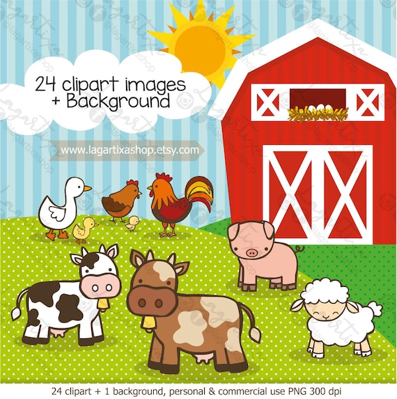 Farm Clip Art Animals - Cow, Pig, Chicken, Goat, Horse, Sheep, Chick ...