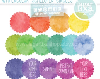 Watercolor Scalloped Highlights Instagram Stories PNG Scallop Circles Clip art pink purple blue celest acqua green yellow red Digital files
