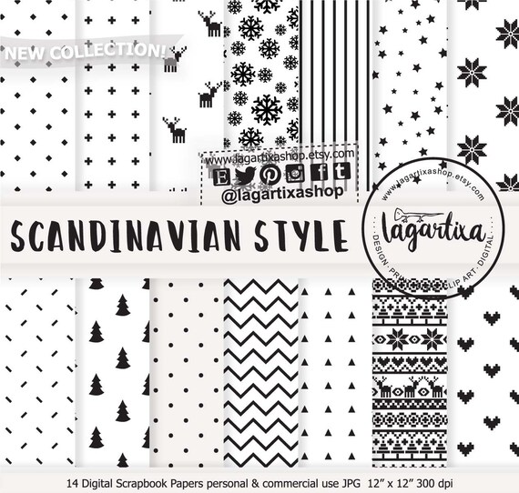Digitale Hintergrunde Schwarz Und Schwarz Weihnachten Nordic Etsy
