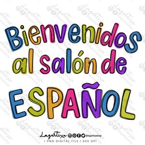 Bienvenidos | Spanish Class | Back to School, Elementary, Spanish Teacher, Classroom Decoration, Clipart PNG, For Sublimation, hand drawn