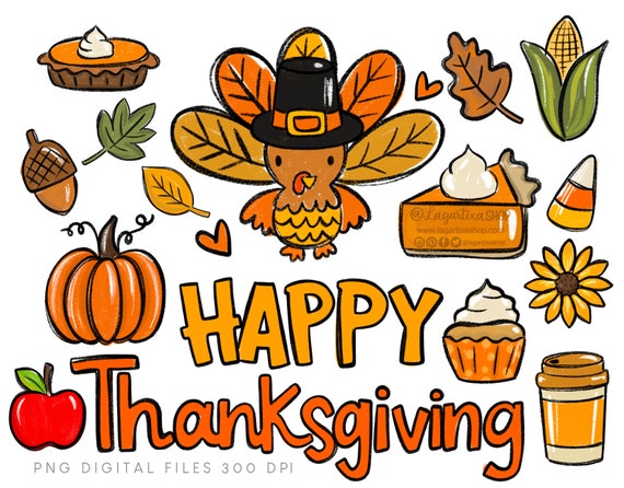 Día de Acción de Gracias Clip art Imagenes Thanksgiving Day - Etsy España