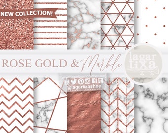 Geometric Rose Gold Patterns antique White Grey Marble Digital Paper Background Chevron Polka dots Glitter Blog invitations thank you cards