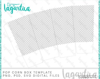 Template Pop corn Box 2 Sizes Letter and Tabloid, formats PNG, PSD, Ai, SVG Ready to create your own design and decorate your party events