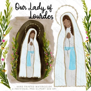 La Madonna di Lourdes Vergine in acquerello per la Santa Comunione Battesimo souvenir, Clipart PNG carte Lagartixa Shop pittura