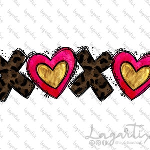 XOXO Cheetah Valentine LOVE Sublimazione design rosso caldo oro rosa Lettering design arte Parola febbraio PNG clipart Download digitale disegnato a mano