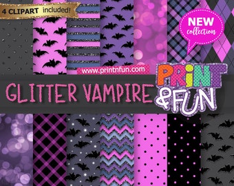 Vampire Halloween Witch Potion Digital Paper, Backgrounds, Patterns Poison, Witches, Hot Pink, Purple, Fuchsia, Black, dark argyle, chevron