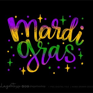 Lettrage Mardi Gras, Carnaval de la Nouvelle-Orléans, Sublimation, Louisiana Festival PNG, voyage, États-Unis, Mot décoratif aux couleurs vibrantes
