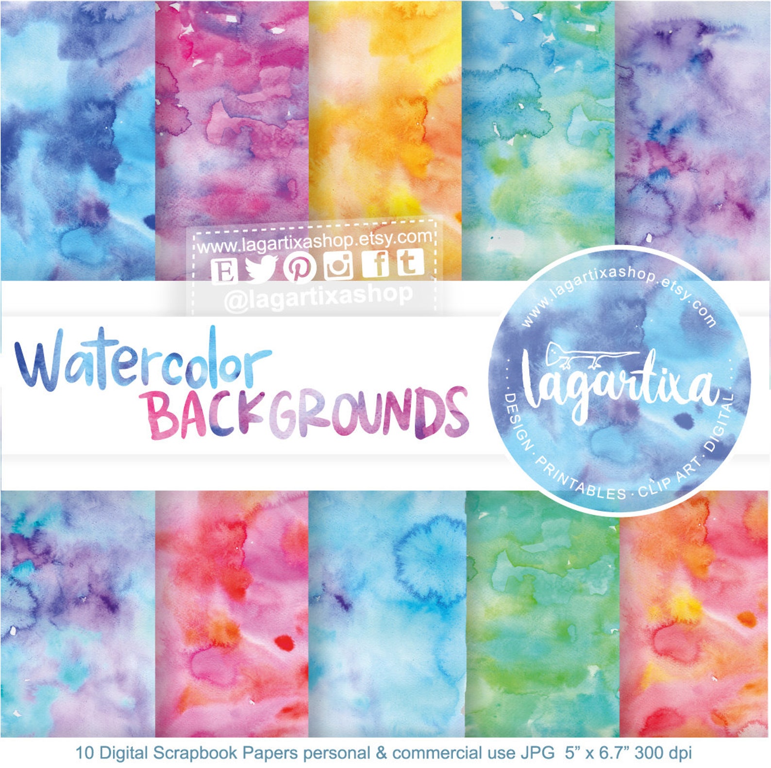 Watercolor Texture Backgrounds Digital Paper Real Pattern Rainbow Pink ...