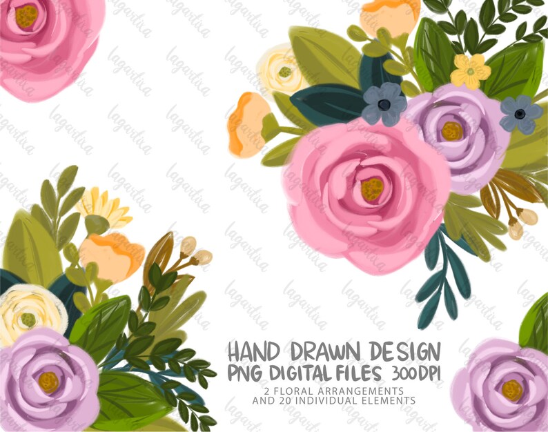 Floral Roses Oil Digital Painting Hand Painted Clipart PNG For image 1