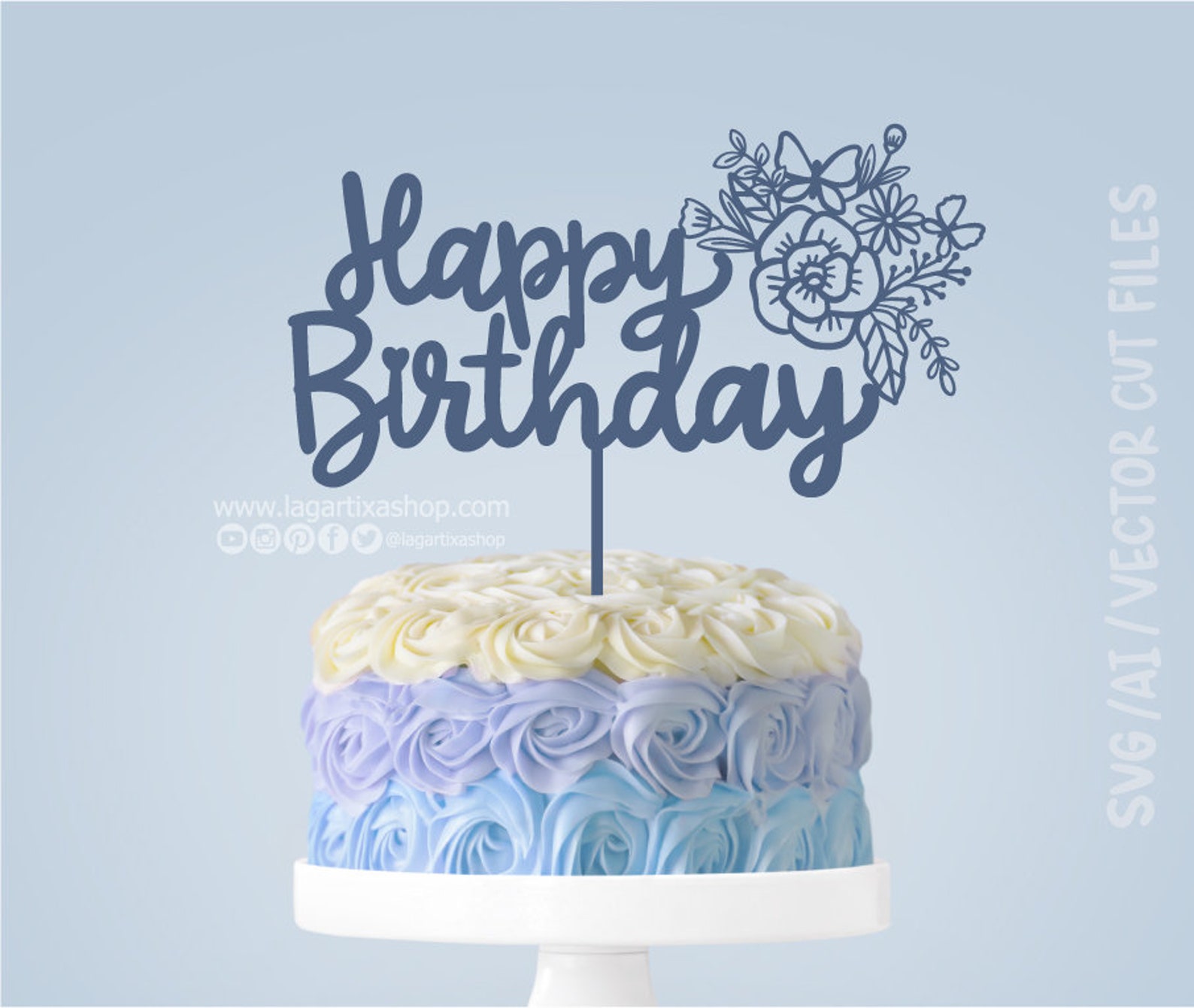 Happy Birthday SVG Cut Files Modern Fancy Floral Car Cake - Etsy