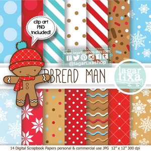Christmas Gingerbread Man png Digital Paper Clipart cookies for invitations, tags, blog, cards, printables, recipe book, candybar decoration