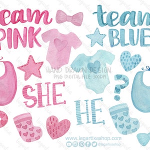 Genre Révéler Flou ou Rose Garçon ou Fille Équipe Garçon Équipe Fille Baby Shower Aquarelle Clipart Éléments Il ou Elle Drôle Party Surprise Ballon