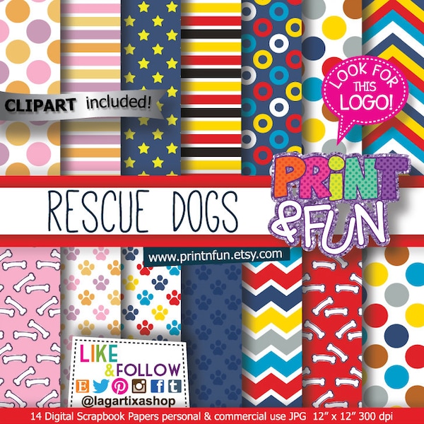 Dogs Cats Paws Patterns Pet Lover Digital Paper Patterns Scrapbooking for decorate Parties, Event design, Backdrops, labels, tags, teachers