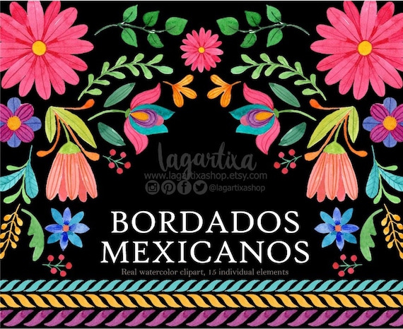 mexican watercolor floral clipart png mexican party etsy