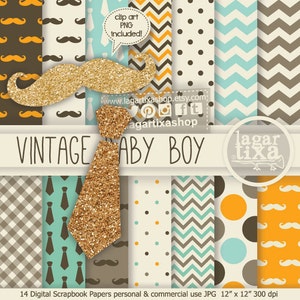 Bigodes, gravatas brilhantes dourados, dourados, papel digital Fundo vintage Bigodes e cores Chevron convites fundos cartões de blog por Lagartixa