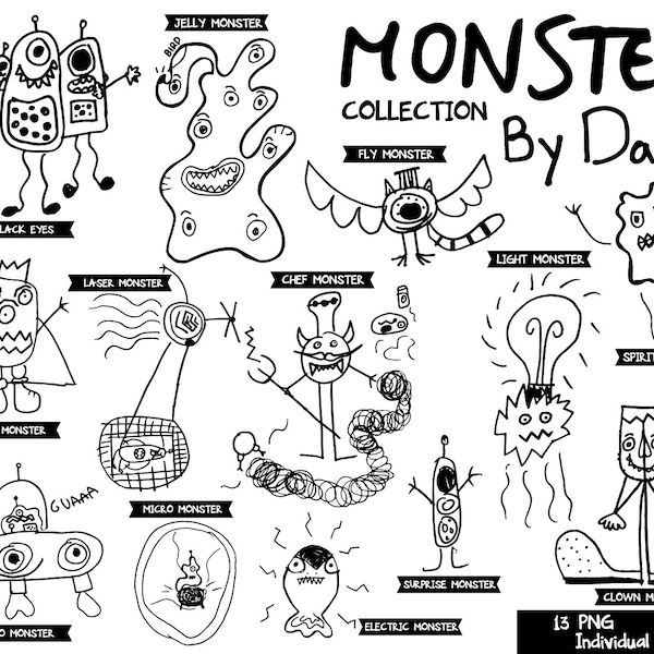 Dibujos de Niño Monstruos para tarjetas, colorear, fiestas, decoración recamara, simpaticos, hechos a mano, garabatos, material maestras