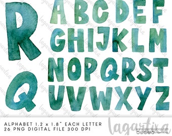 Patrick’s day hand painted bold letters Watercolor Green Alphabet Clip art, Baptism, Christening, Event Decoration, Invites