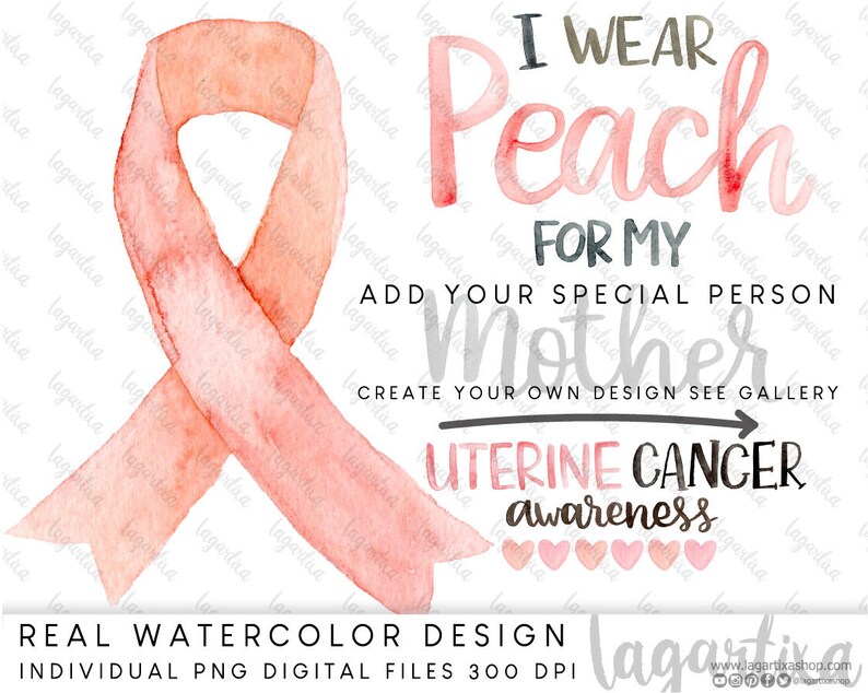 Uterine Cancer September Month Awareness Peach Ribbon Watercolor PNG ...