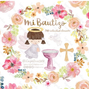 Angelita Batismo Espírito Santo Pilha Flores Aquarela Clipart PNG | Download instantâneo de arquivo digital | para convites lembranças arte