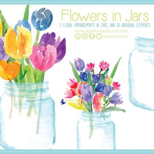 Aquarelbloemen, glazen pot, PNG Clipart, Paastulpen, bloemstuk, voor uitnodigingen, bruidsdouche, bruiloft, blog