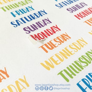 Druckbare Aufkleber für Planer, Wochentage, Englisch, Aufkleber, Aufkleber, für personalisierte Kalender, Regenbogen, Farben, //