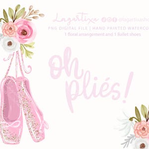 Ballerina and Floral Ballet Shoes PNG watercolor hand painted Sublimation Slippers Dance Pink Glitter Image art Clipart | Roses, daisies