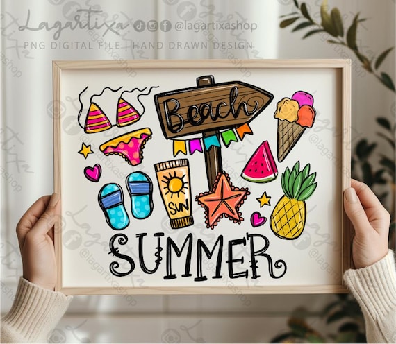 Summer Doodles Sublimation Watercolor Happy Summer PNG Clipart