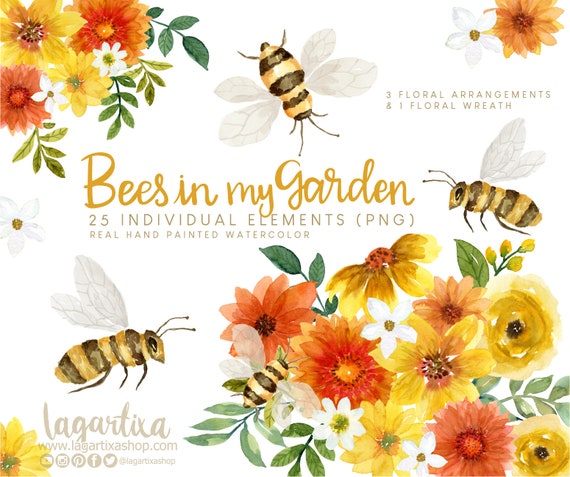 Acuarelas de Abejas Flores amarillas para invitaciones - Etsy México Acuarelas de Abejas Flores amarillas para invitaciones - Etsy México