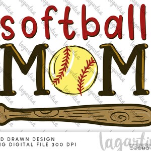 Softball MOM, von Hand gezeichnet, Mama Cheerleader, Sport, Spiele, Ball, Fledermaus, Design für Sublimieren, moderne Schriftzug Clipart PNG