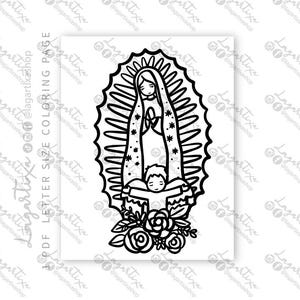 Jungfrau von Guadalupe PDF Digitale Datei zum Drucken und Ausmalen | Handgefertigter Umriss Erstkommunion Religiöse Taufe Katechismus Mexiko