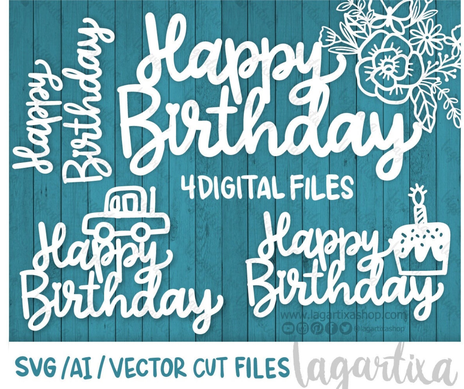 Happy Birthday SVG Cut Files Modern Fancy Floral Car Cake - Etsy