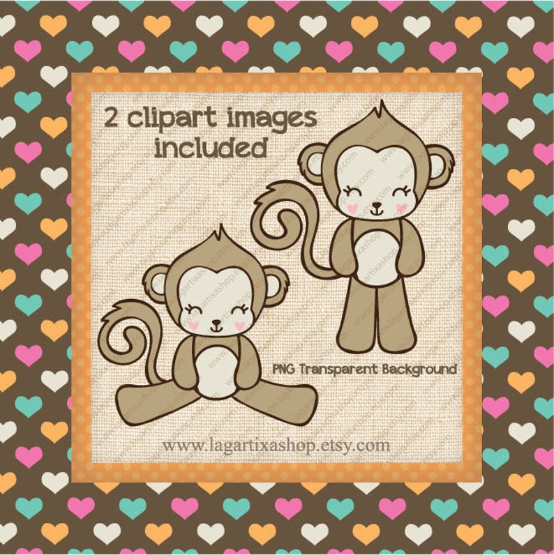 Girly Pink Monkey Clipart Png Digital Paper Pink Lime Etsy