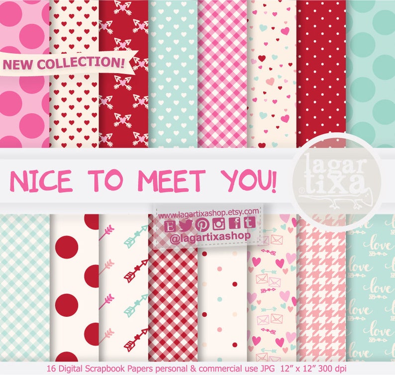 Be my Valentine St Valentine Patterns arrows backgrounds Valentine/'s Day Digital Paper pink february hearts In love mint red