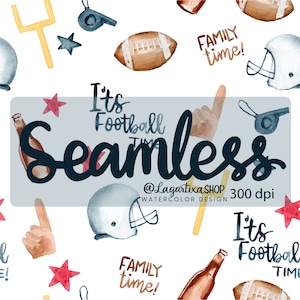 Football Time Seamless Digital Pattern, Watercolor JPG Instant Download , football helmet, American Football elements, hand painted designs