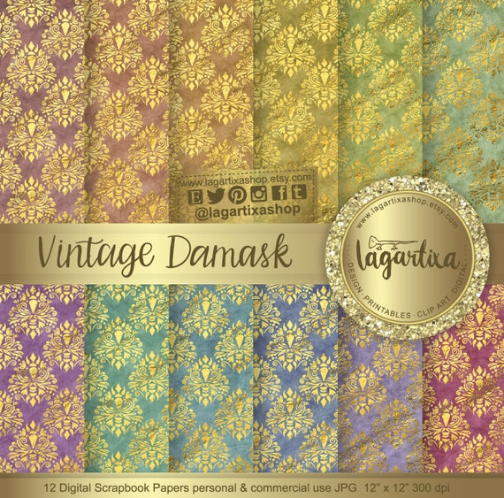 Papel Digital Fondos Hoja De Damask Vintage Shabby Chic Menta Etsy