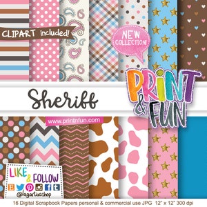 Cowgirl, Country, Cow animal print, Digital Paper, Patterns, Backgrounds Scrapbooking, party ideas for girl, sheriff, jeans, paisley